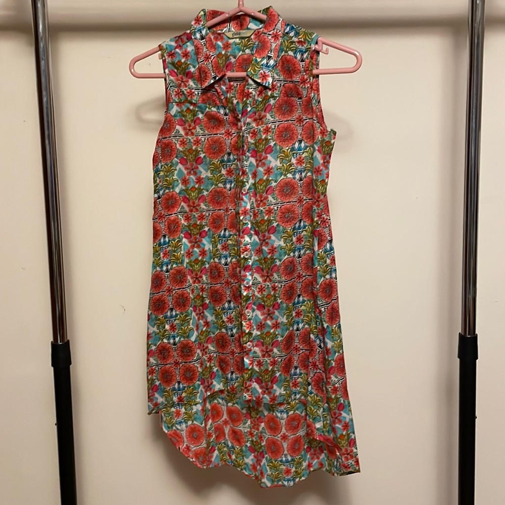 Long Floral Button Down Tunic